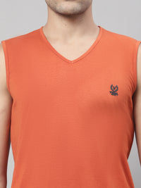 Vimal Jonney Regular Fit Cotton Solid Rust Gym Vest for Men