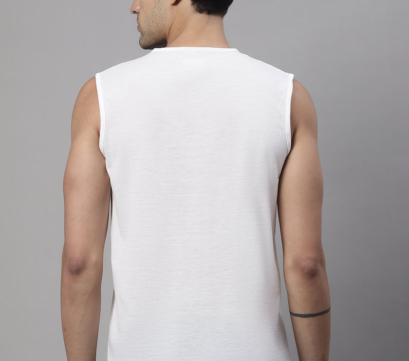 Vimal Jonney Regular Fit Cotton Solid White Gym Vest for Men