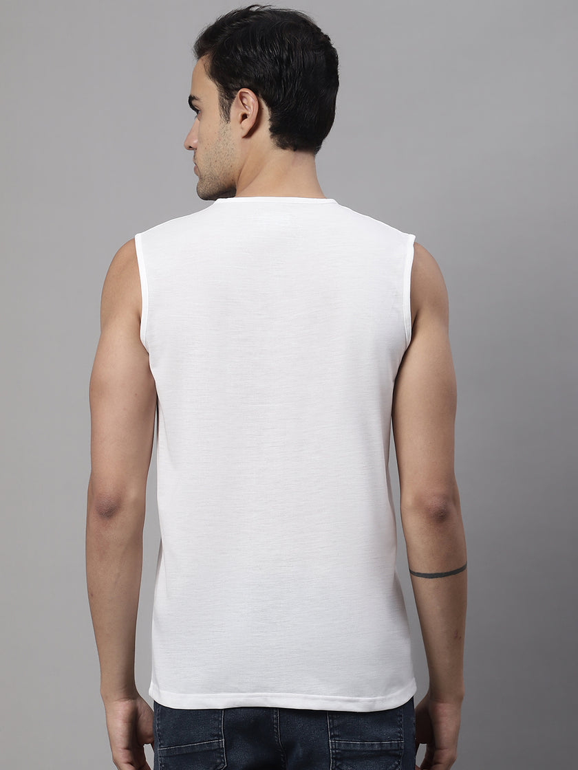 Vimal Jonney Regular Fit Cotton Solid White Gym Vest for Men