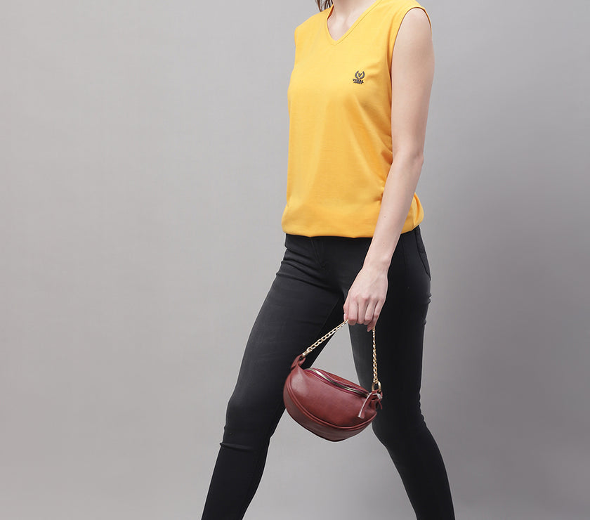Vimal Jonney Regular Fit Cotton Solid Yellow Gym Vest for Women