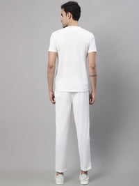 Vimal Jonney White Cotton Solid Co-ord Set Tracksuit For Men(Zip On 1 Side Pocket)