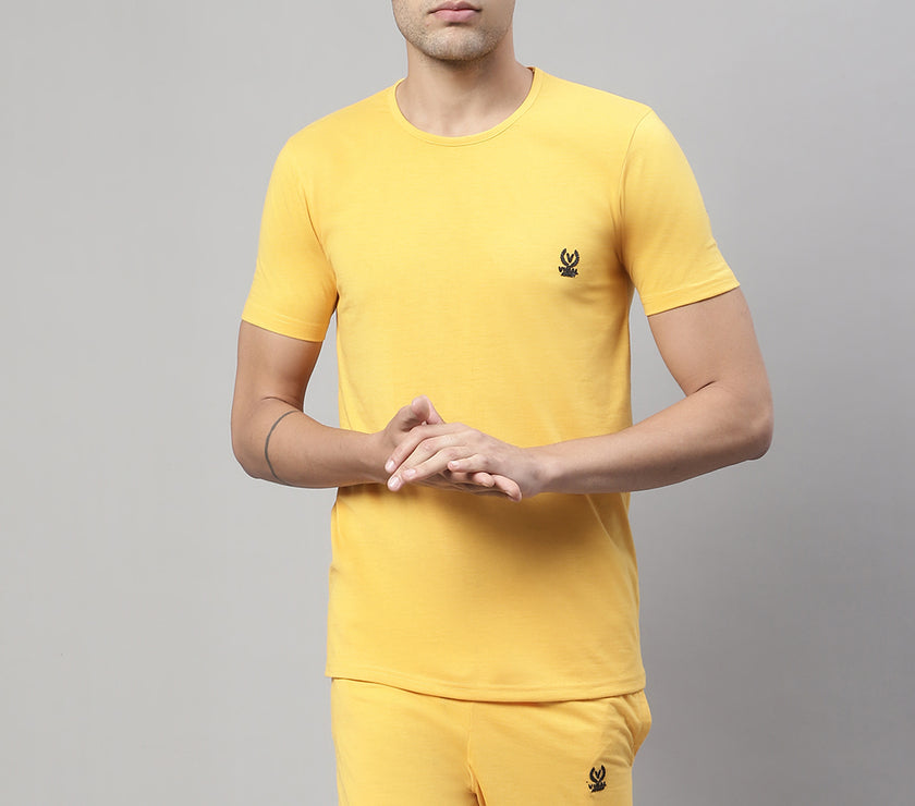 Vimal Jonney Yellow Cotton Solid Co-ord Set Tracksuit For Men(Zip On 1 Side Pocket)